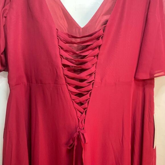 Lavetir A-Line V-Neck Half Sleeves Split Side Chiffon Mulberry Bridesmaid Dress - Picture 5 of 13